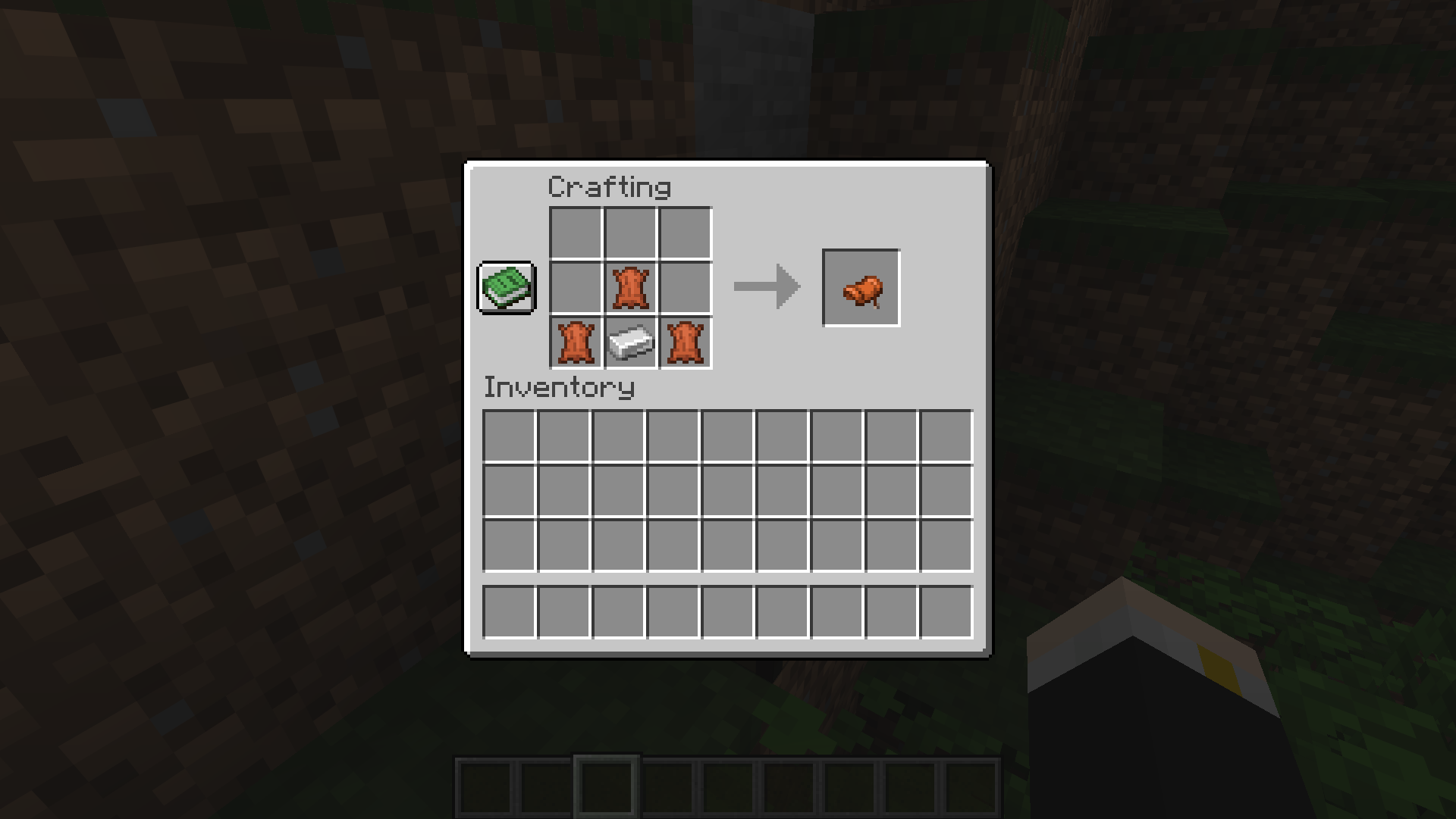 Crafting recipe for a saddle using 3 leather and 1 iron ingot